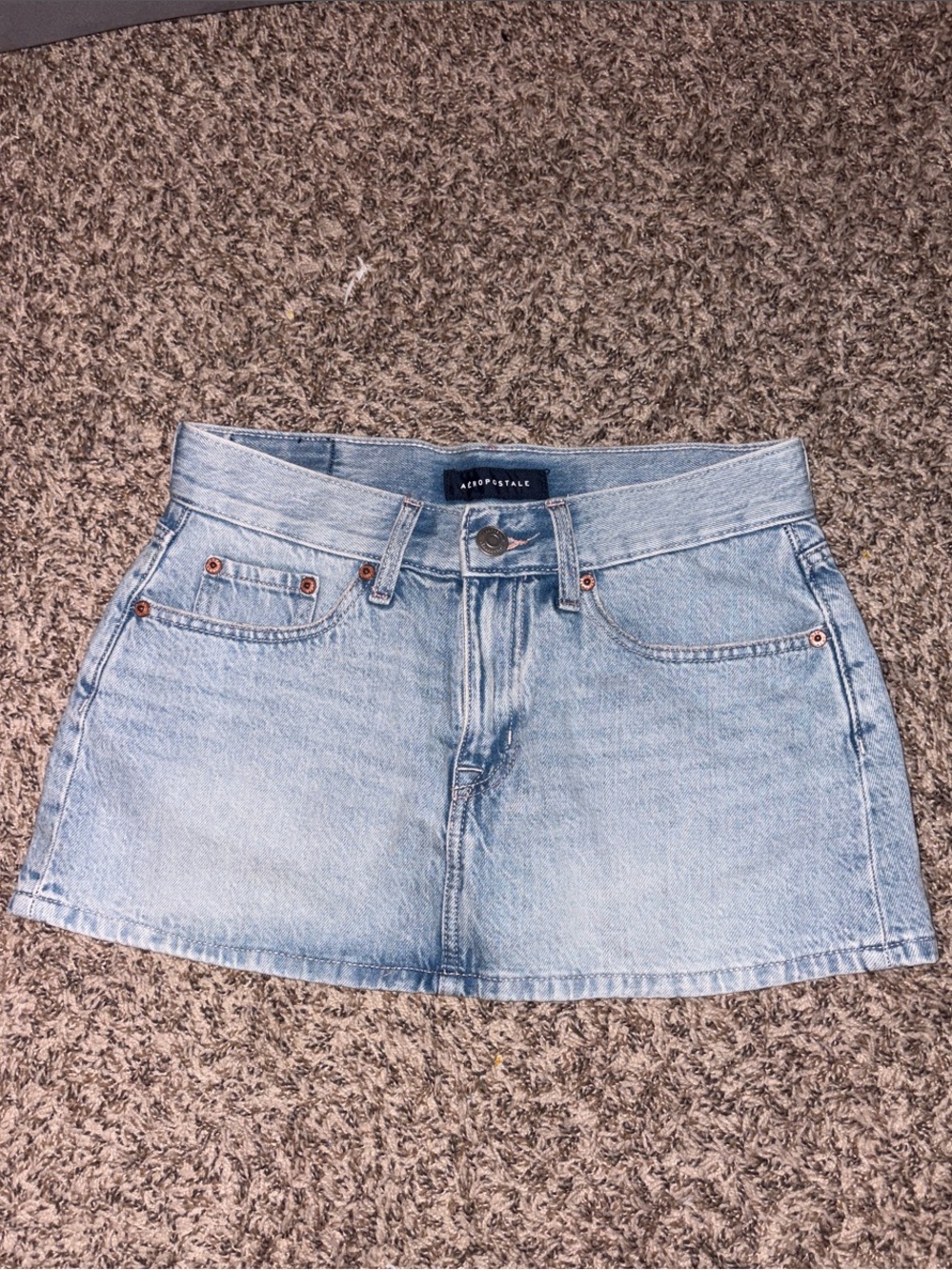 Aeropostale Light Wash Denim Mini Skirt with Beachy Pocket Designs
